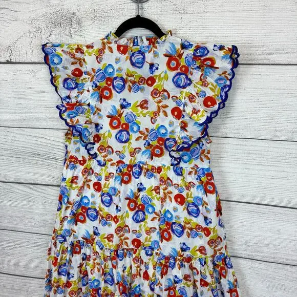 Entro Women's White Blue Floral Sleeveless Tiered Midi Dress Size Medium - Picture 11 of 11